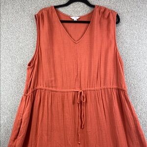 Time & Tru double gauze maxi dress orange XXXL sleeveless cinch waist cotton